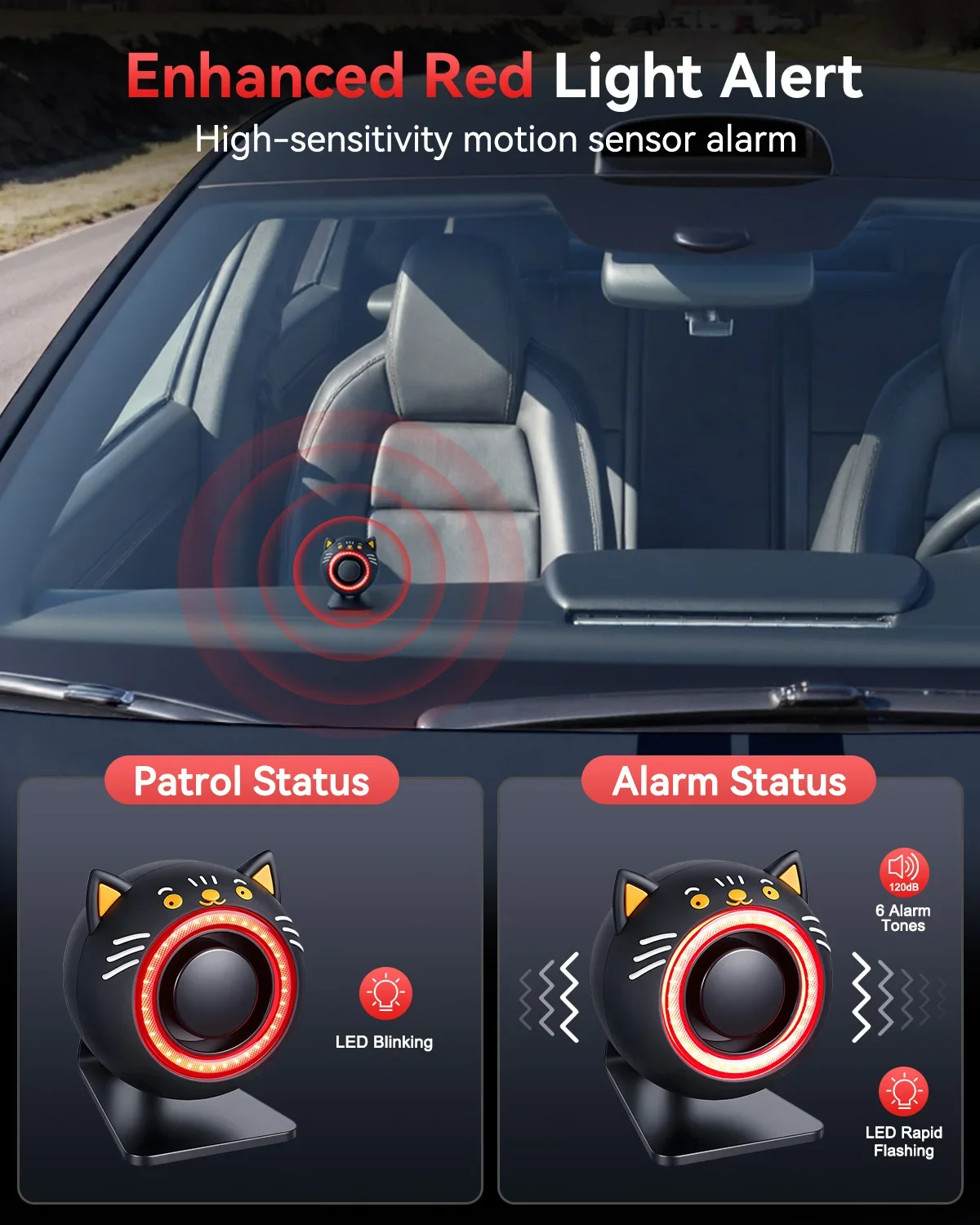 Premium Car Security System with Motion Sensor & 120dB Alarm - Adjustable Sensitivity Levels
