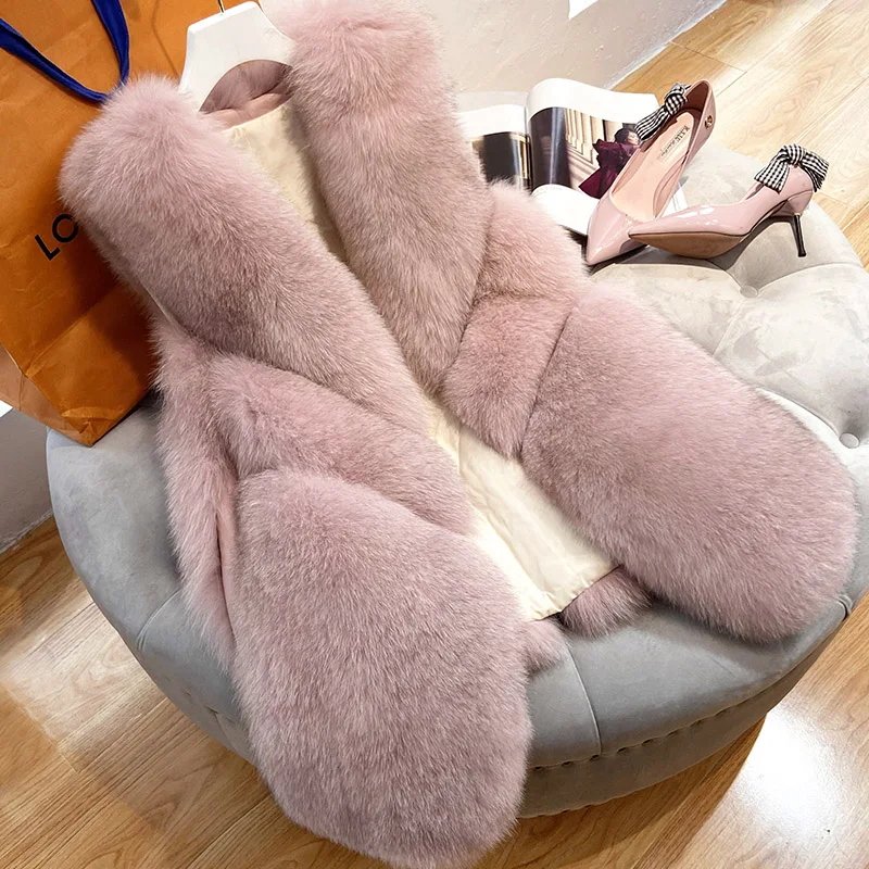 

Leather New Fox Fur Vest Women's Mid-Length Young Fur Integrated Stitching Vest Fur