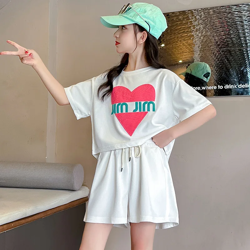 thumbnail interactive-video image 1 of Girls 2-Piece Outfit Set - 100% Cotton Short Sleeve T-Shirt & Overall Skirt, Casual Play Clothes 1 of 11