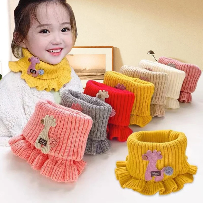 

Warmer Baby Knitted Scarf Cartoon Giraffe Ruffle Neck Girls Kids Warm Scarves Collar Circle Outdoor Winter Scarfs