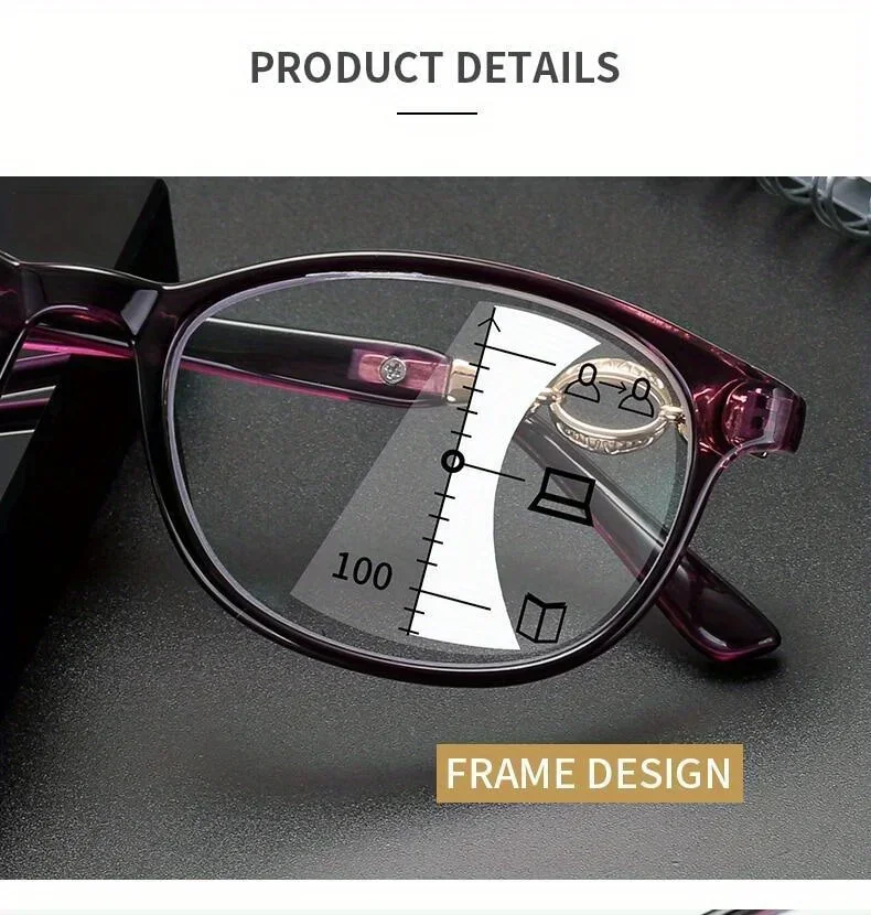 Neue 3-in-1-progressive multifokale Lesebrille für Damen, Anti-Blau-Brille, einfach weit und nah aussehen +1,0 bis +4,0 – Detail 5