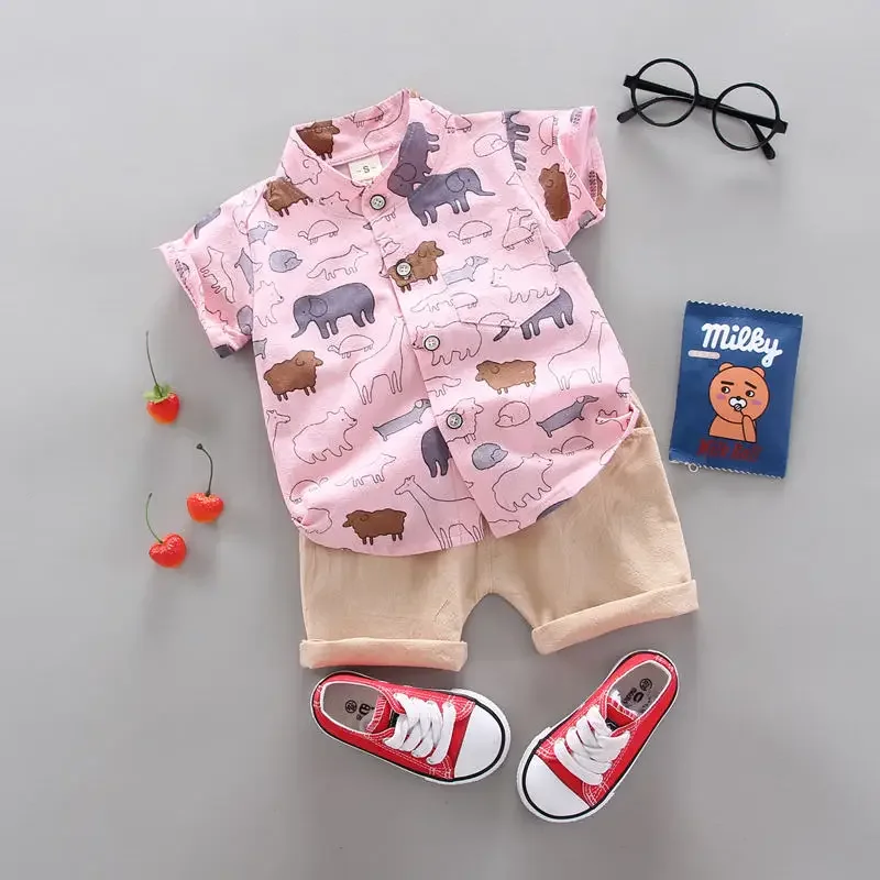 New Summer Casual Newborn Kids Boy Toddler Clothes Full Printe Shirt Tops Pants 2Pcs/Set Cotton Kids Outfits Clothing Suit