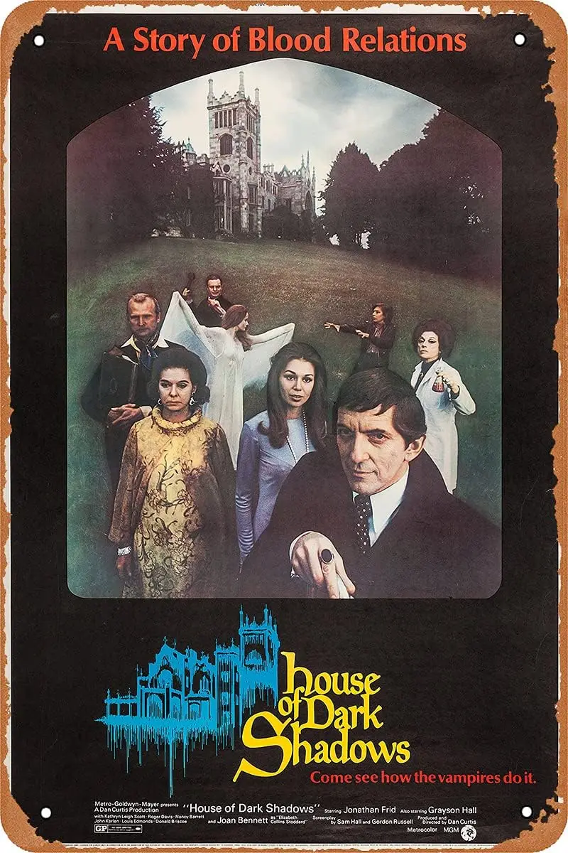 Постер фильма «Дом темных теней» (1970), винтажный металлический жестяной знак, Настенный декор для баров, ресторанов, кафе, пабов, 12x8 дюймов
