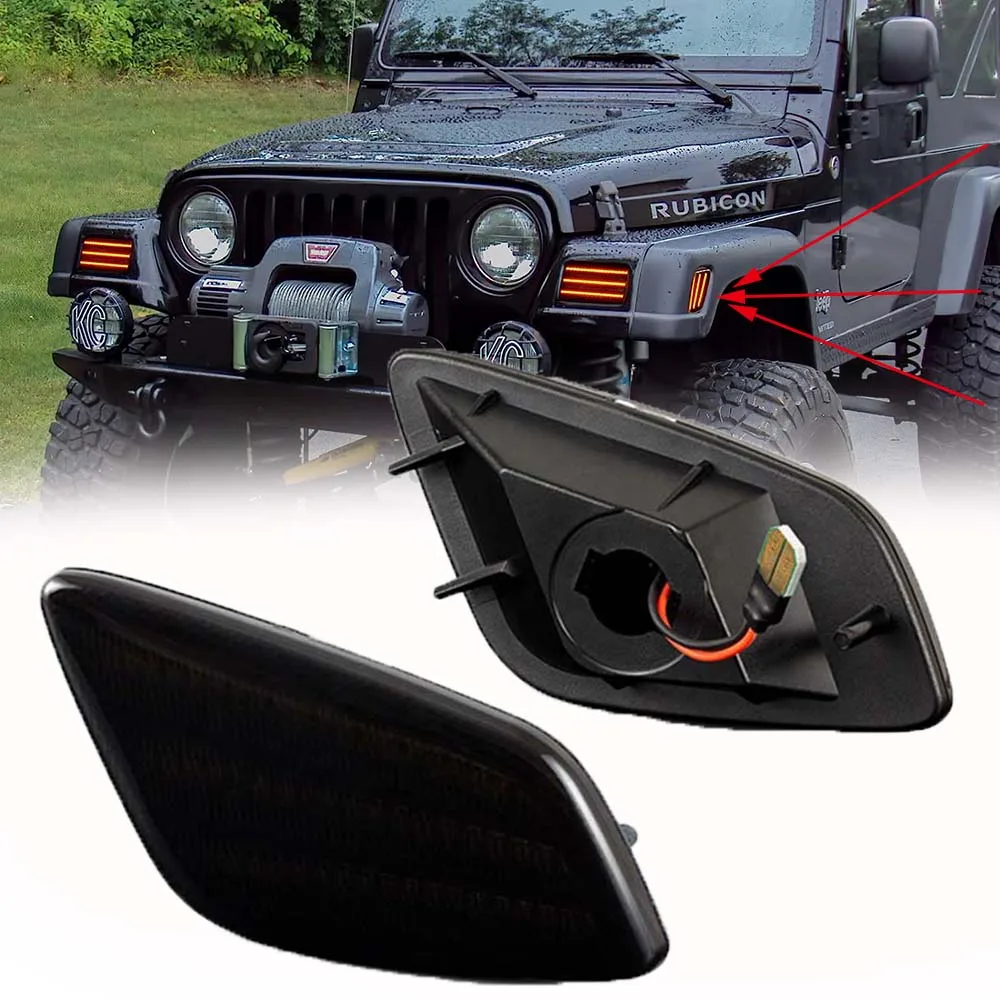 

Amber Triple-Row LED Strip Front Fender Flare Side Marker Lights For 1997-2006 Jeep Wrangler TJ Turn Signal Light Side markers