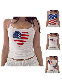 Women's Patriotic American Flag Print Sleeveless Open Back Tank Top with Star and Stripe Design for 4th of July Celebrations 5