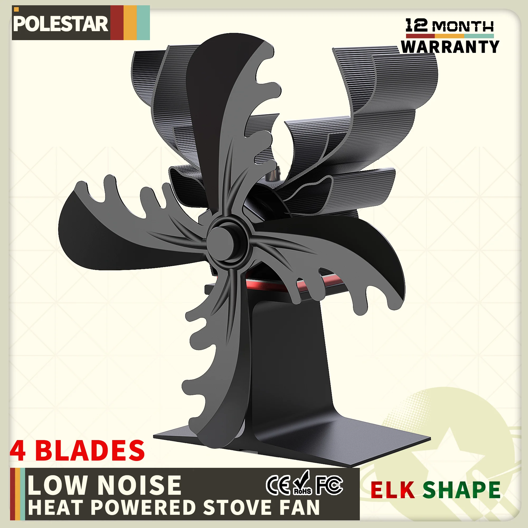 

4 Leaf Elk Shaped Stove Fan Log Wood Burner Eco Friendly Quiet Fireplace Fan Winter Warm Home Efficient Heat Distribution