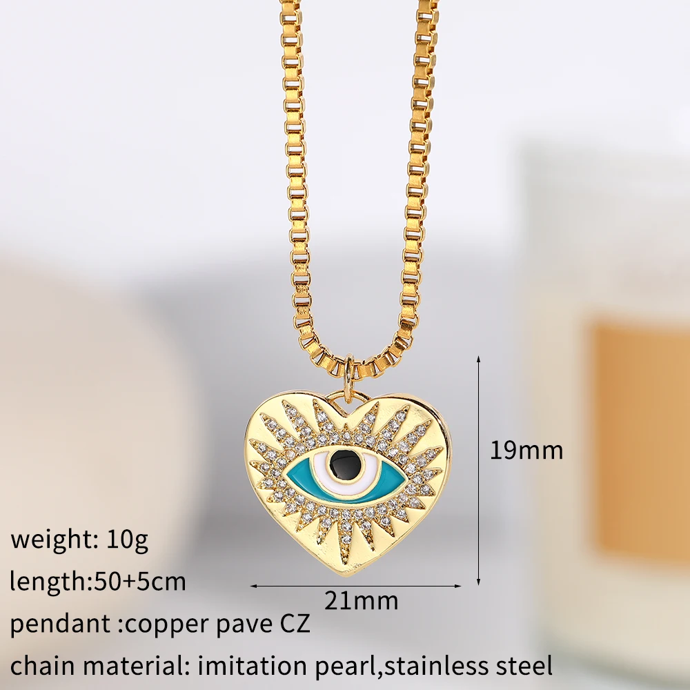 Bohemian Better fly böse Blue Eye Halskette für Frauen Gold Farbe niedlichen Herz Engel lange Edelstahl Kette Anhänger neu in Halsreif – Detail 18