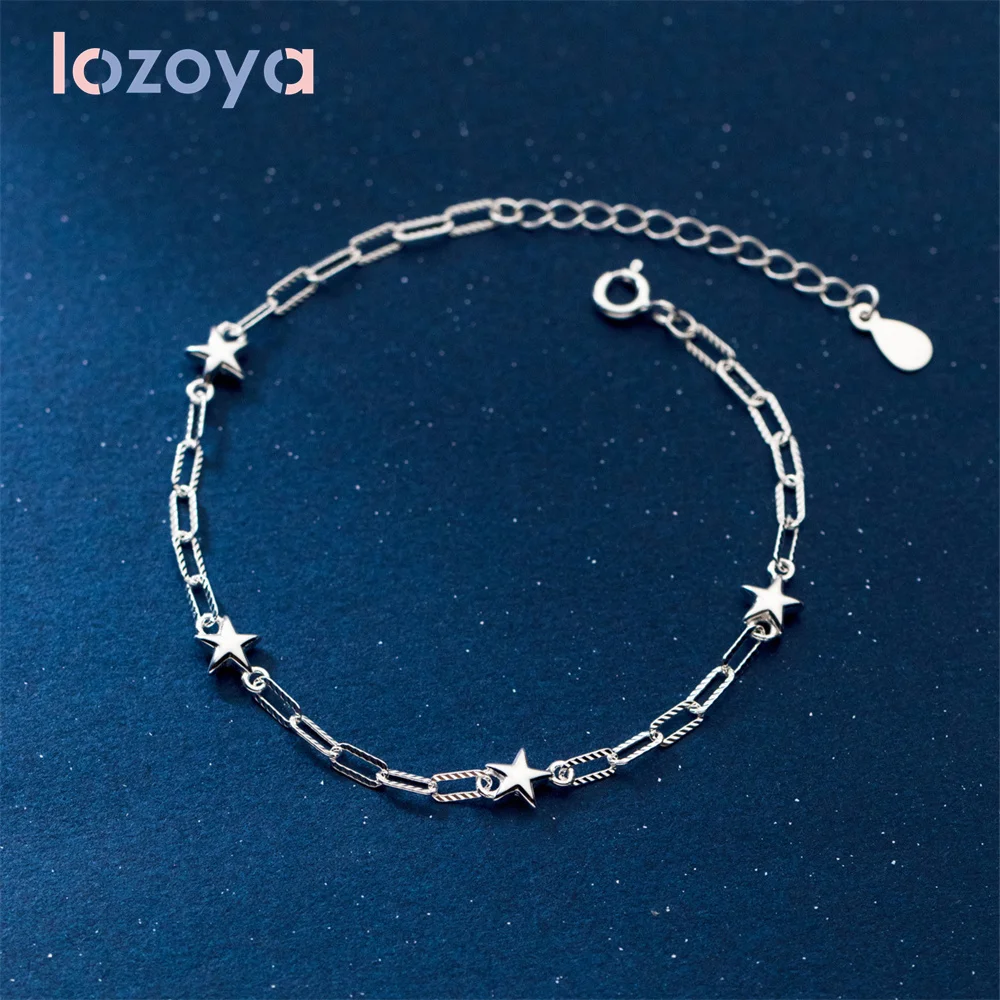 

LOZOYA оригинальный браслет из стерлингового серебра 925 пробы для женщин полая пентаграмма Pulsera Роскошные парные ювелирные изделия Подарочная цепочка в форме звезды