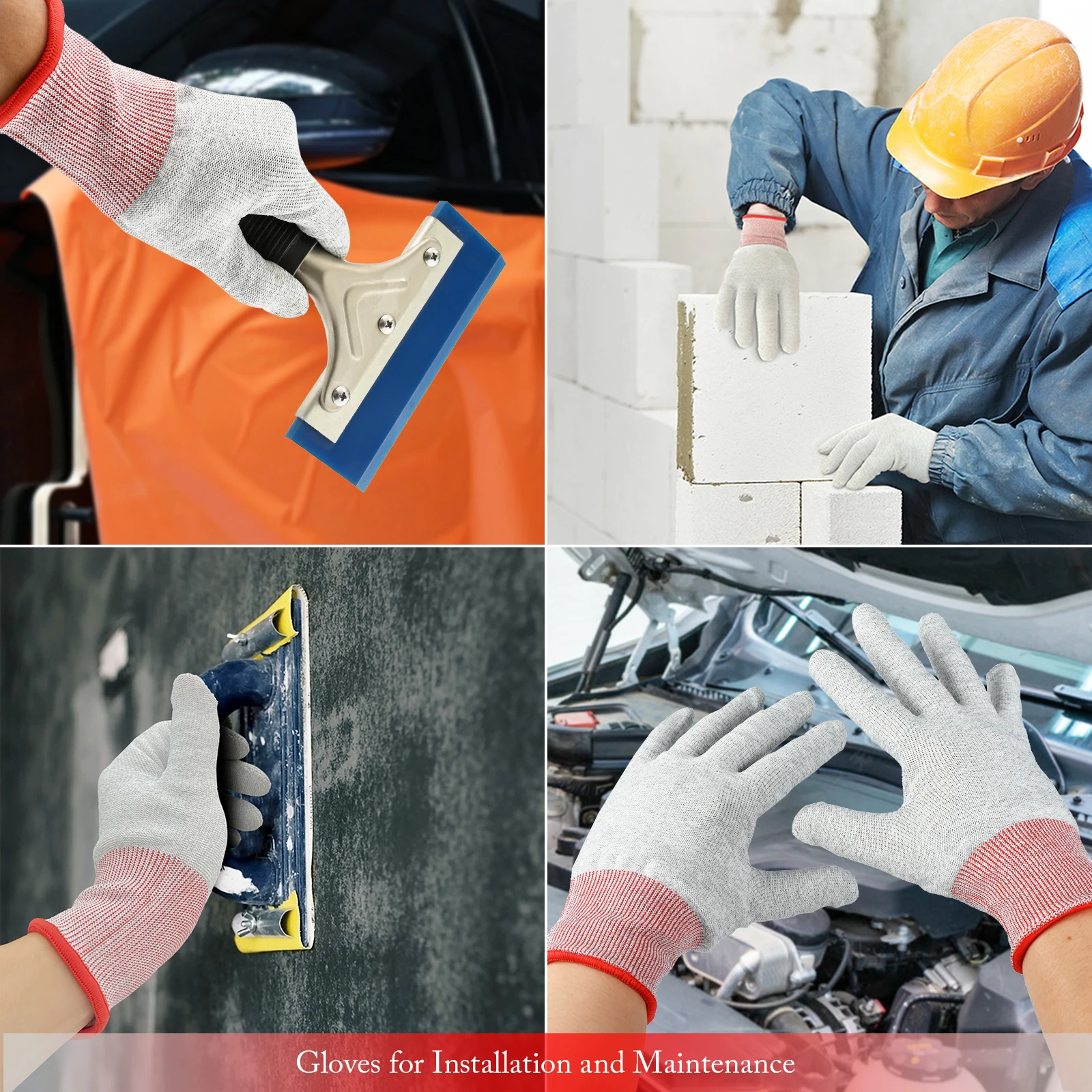 FOSHIO 2/6 Pairs of Carbon Fiber Work Gloves Anti-Cut Mitten Hand Protector Window Film Tinting Car Cleaning Vinyl Wrapping Tool