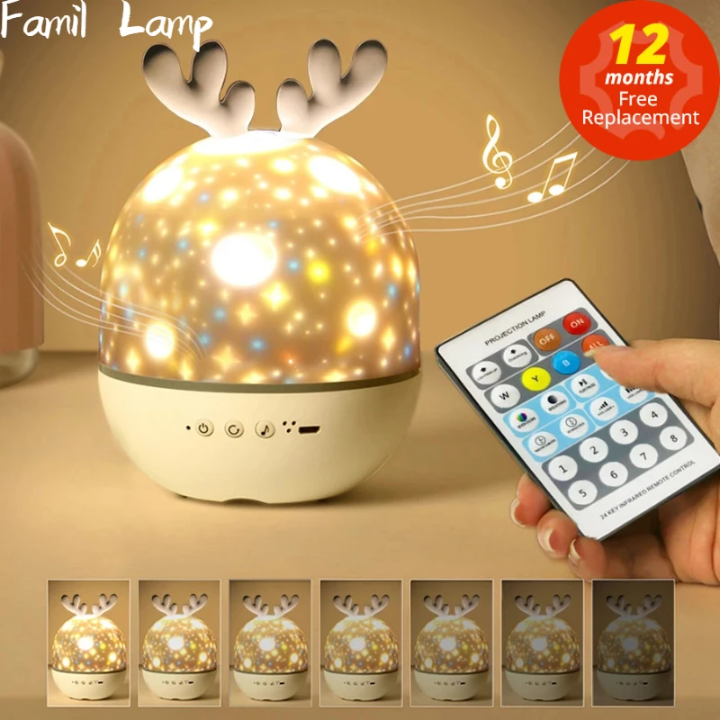 

Night Lights LED Table Lamp Starry Sky Projector Music Box Remote Controller Rechargeable Rotate Colorful Kid Gift Sensor Light