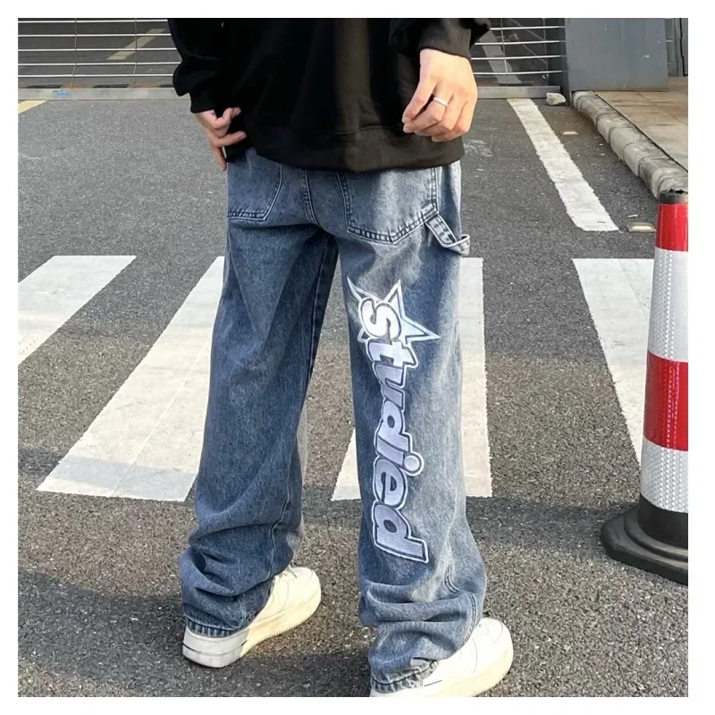 Black Jeans Men's Cargo Pants Jeans Star Women's Trendyol Baggy Hip Hop Streetwear Print Pants Large Femme Cargo Man Retro Y2k