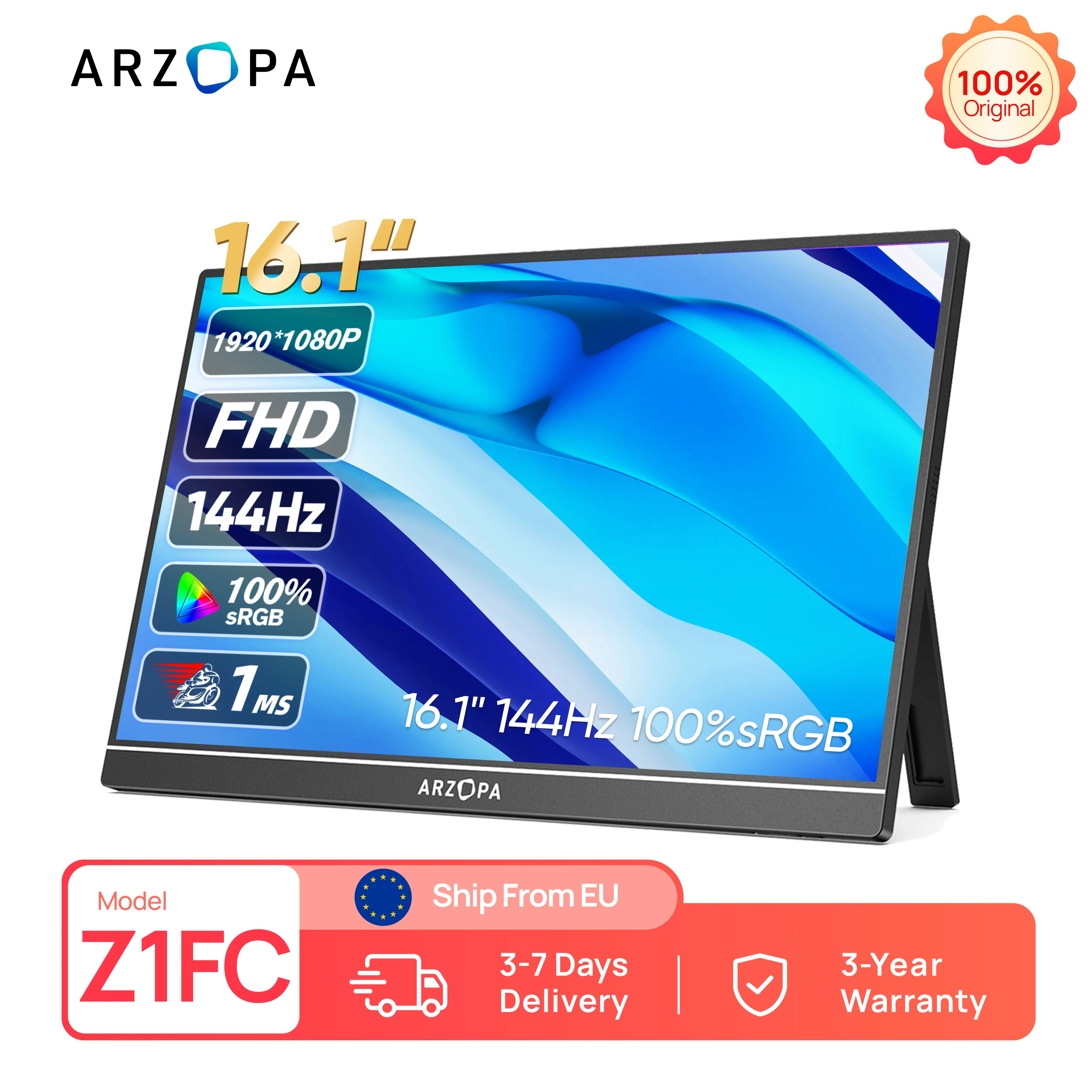 ARZOPA 16.1 インチ 144hz 100% sRGB 1080P FHD IPS ポータブル