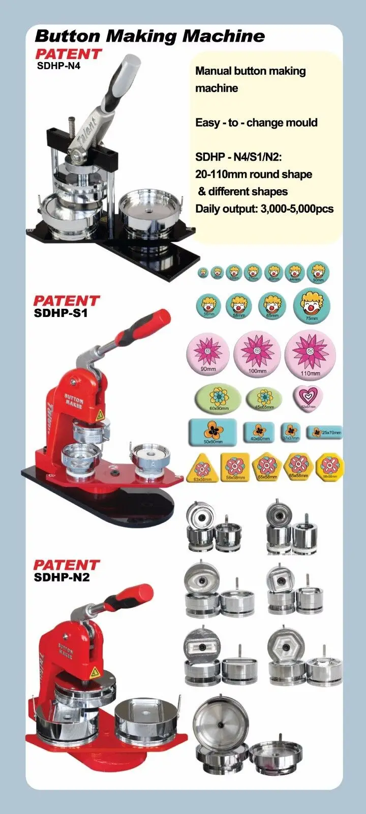Round 1-3/4"(44mm) Interchangeable Die Mould for New Pro Badge Machine Button Maker