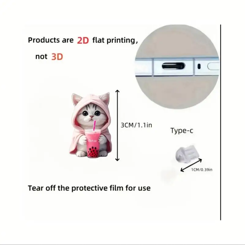 2D Acryl flache Tier Staub Stecker für iPhone und Typ-C Stecker Staub Stecker Anhänger hängende Dekoration – Detail 11
