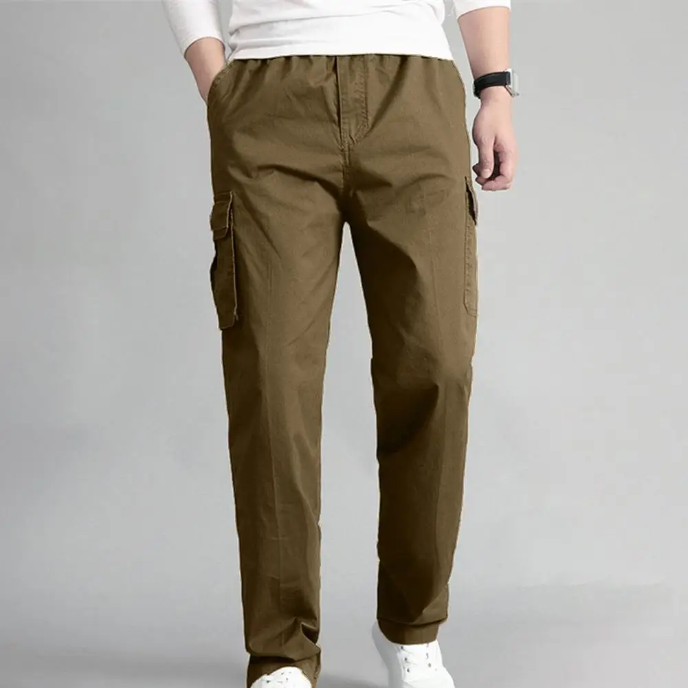 

Men Cargo Pants Solid Color Loose Multi Pockets Soft Breathable Mid Waist Straight Casual Streetwear Casual Daily Long Trousers