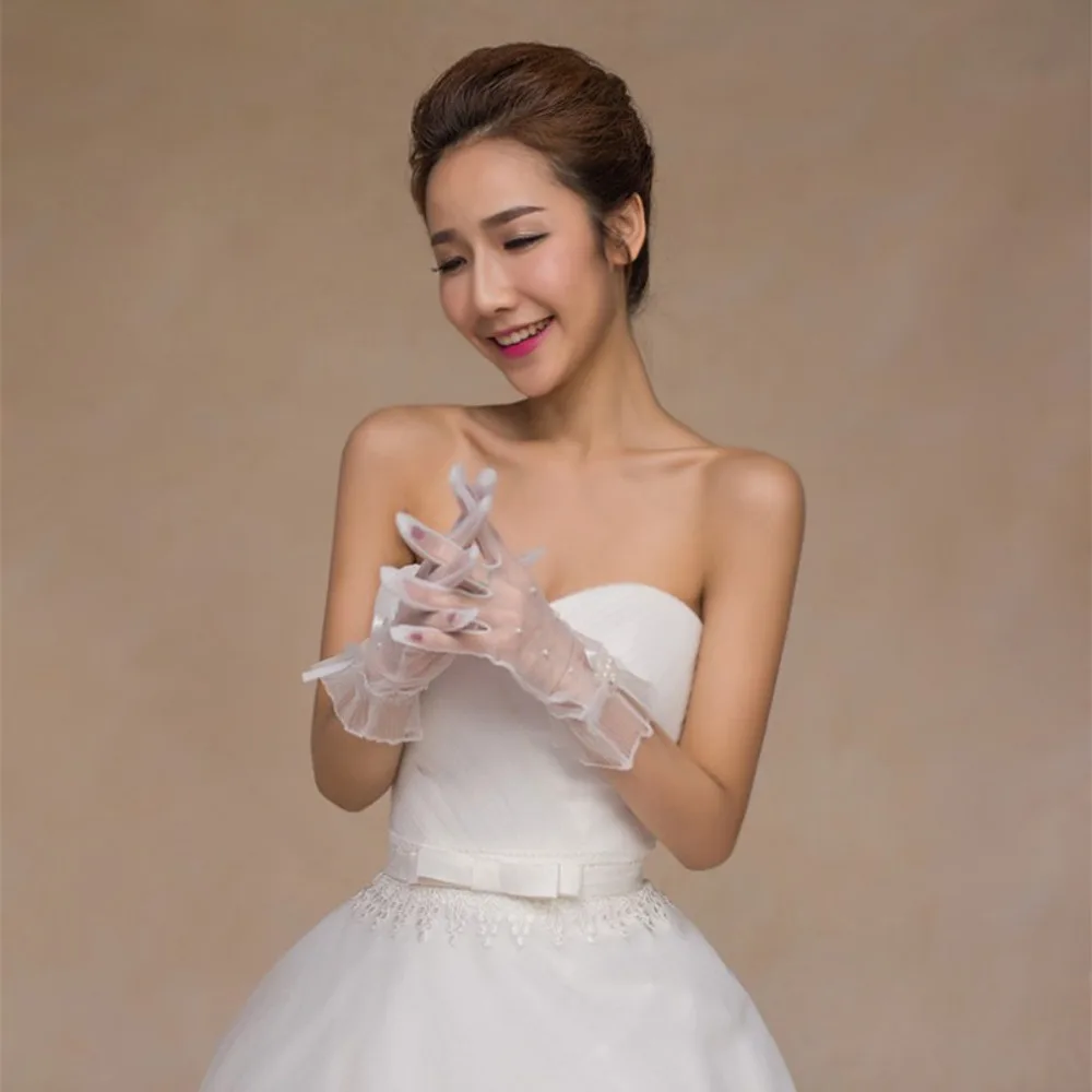 

Retro Cosplay Autumn Bow Ribbon Dinner Dress Bridal Gloves Lace Gloves Thin Mittens Wedding