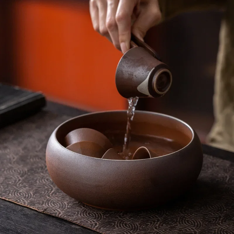 Retro Tea Basin Stoneware Tea Cup Storage Pot Ceremony Utensils Exhausted Jar Kung Fu Set Wash Wash Bowl