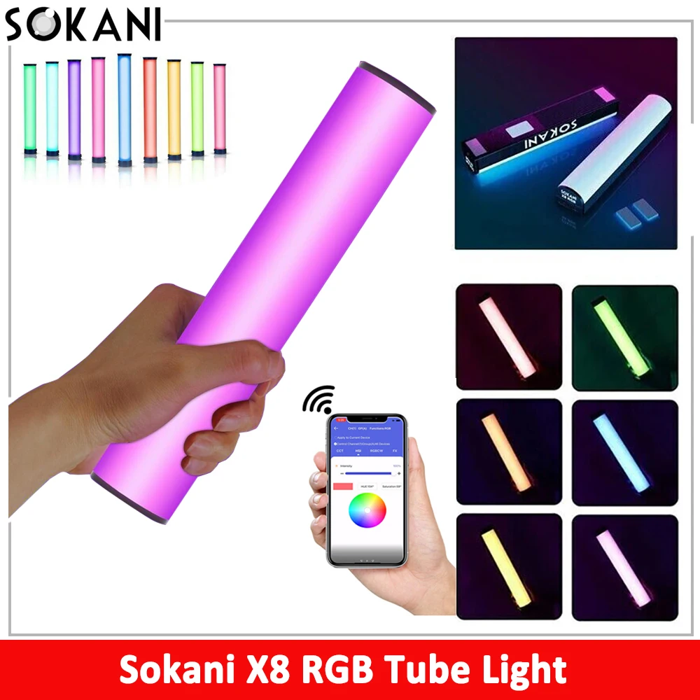 

Sokani X8 RGB Tube Light LED Photography Handheld Light Stick Video Soft Light APP Remote Control vs 6C Pavotube LUXCEO P200