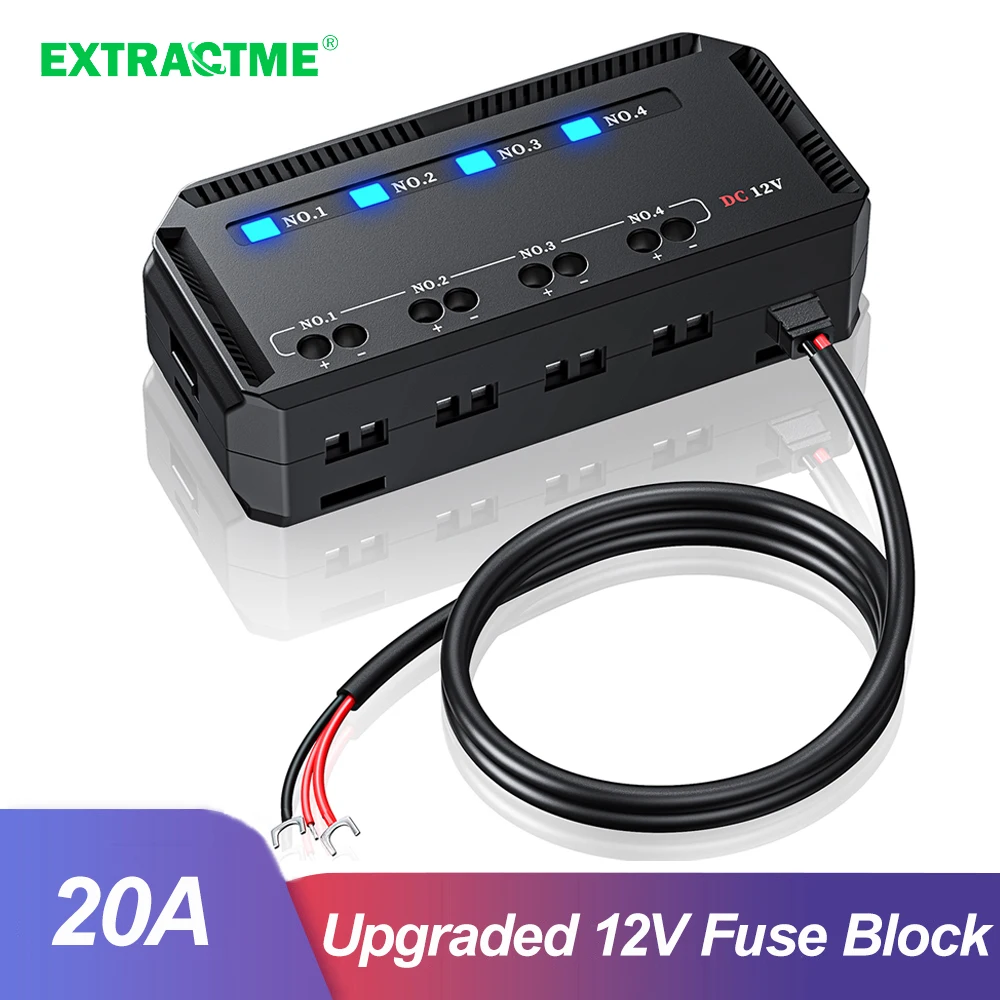 Extractme 12V Fuse Box Universal 20A Automotive Moto Block Fuse LED
