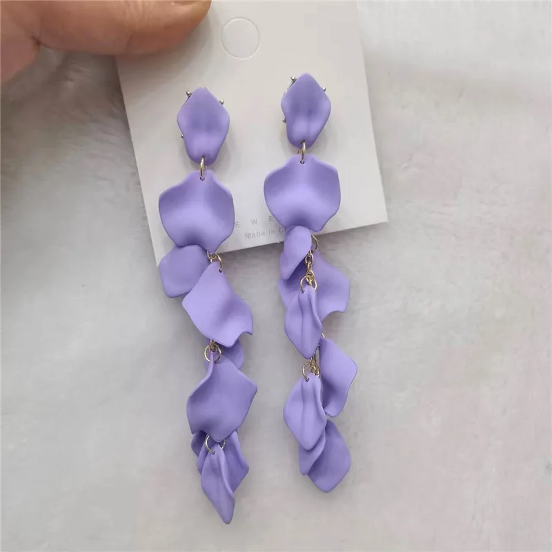 Exaggerated Acrylic Petal Flower Tassel Long Earrings For Women Beach Holiday Jewelry Red Yellow Blue Colors