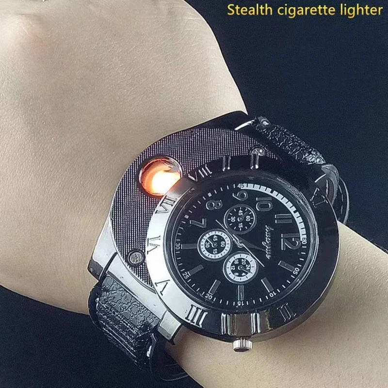 

2023 Man Watch USB Charge Windproof Electronic Flameless Lighter Watches Men's Quartz Watches erkek kol saat horloge heren