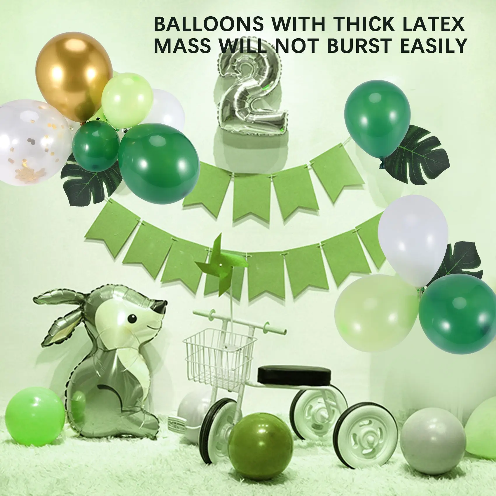 Y77A-134Pcs Jungle Balloon Arch Green Balloon Decoration, with Artificial Tropical Palm Leaves for Birthday