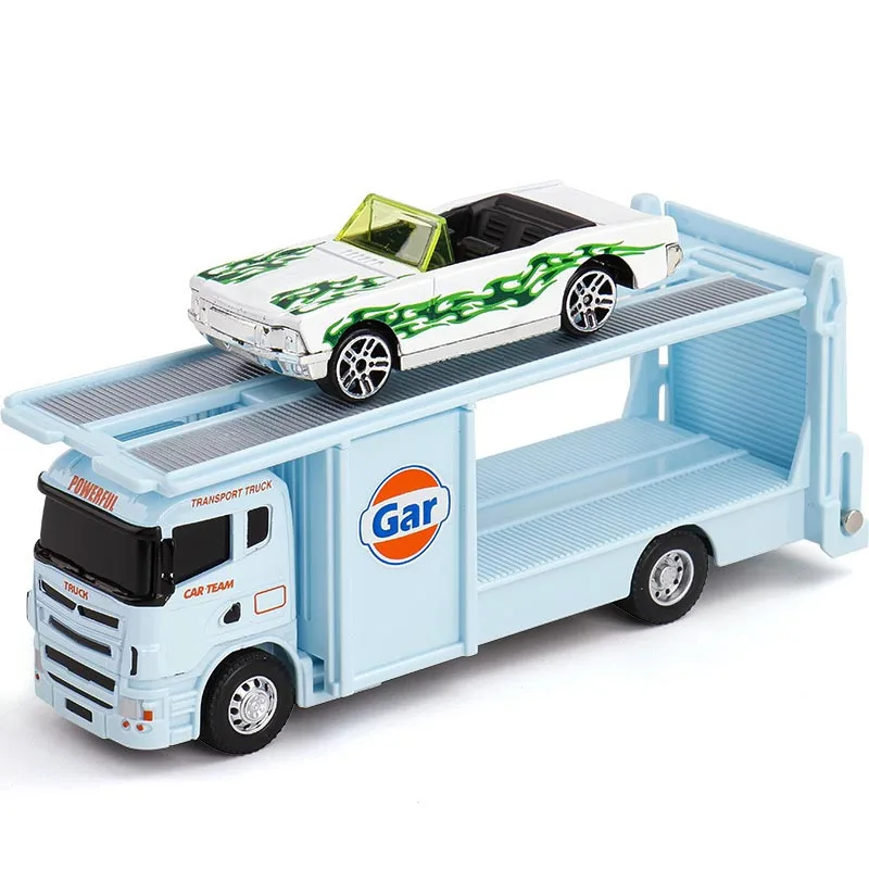 Scale 1:64 Container Alloy Trailer Model Toy Car Diecast Metal Movable Joint Pull Back Rescue Engineering Vehicles Gifts for Kid