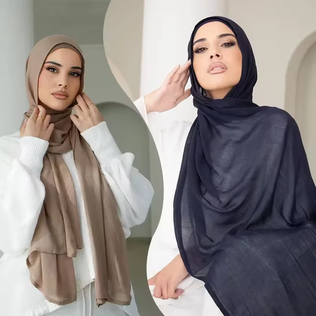 Viscose Hijab Set Matching Color Cap Plain Cotton Modal Muslim Women Scarf Soft Shawl Rayon Double Stitches Edge Scarf Hijab 2