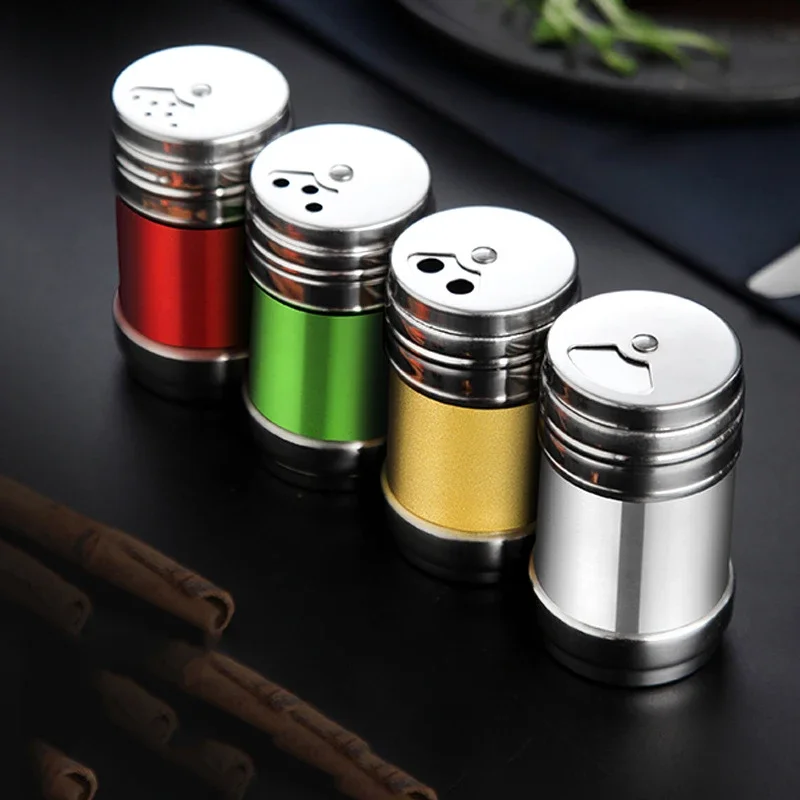 Seasoning Jar Stainless Steel Spice Jar Rotating Cover Barbecue Salt Sugar Bottle Shaker Pepper Home Kitchen