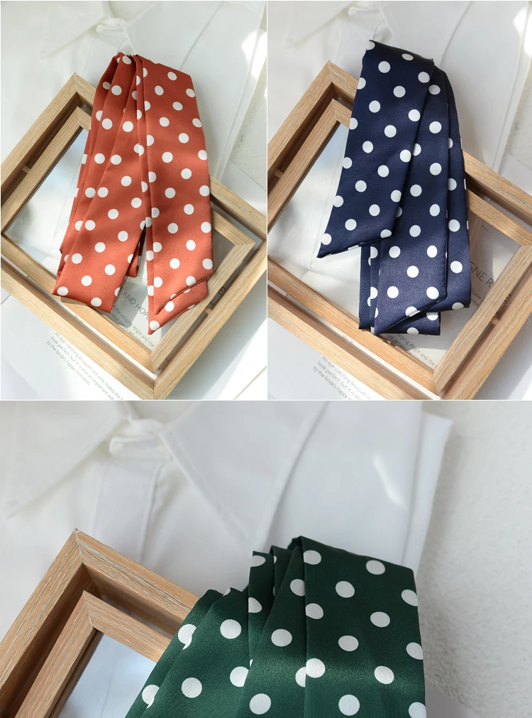 2025 New Spring Polka Dot Long Scarf Preppy Chic Polyester Red Butterfly Narrow Ribbon Bowknot Bag Accessories 180cm Cravat Gift