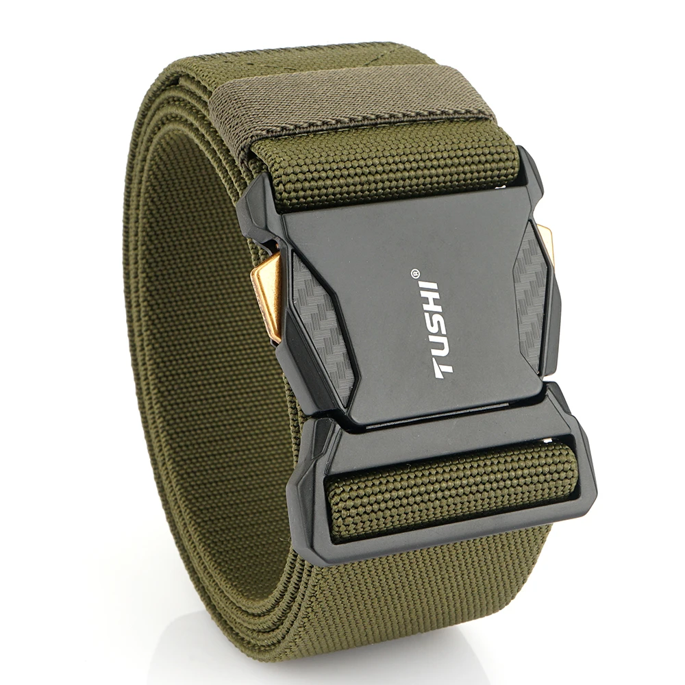 TUSHI 5,0 cm Unisex-elastischer Gürtel, harte Metallschnalle, Schnellverschluss, robustes Stretch-Nylon, militärischer taktischer Gürtel für Herren, lässiger Bund – Detail 14