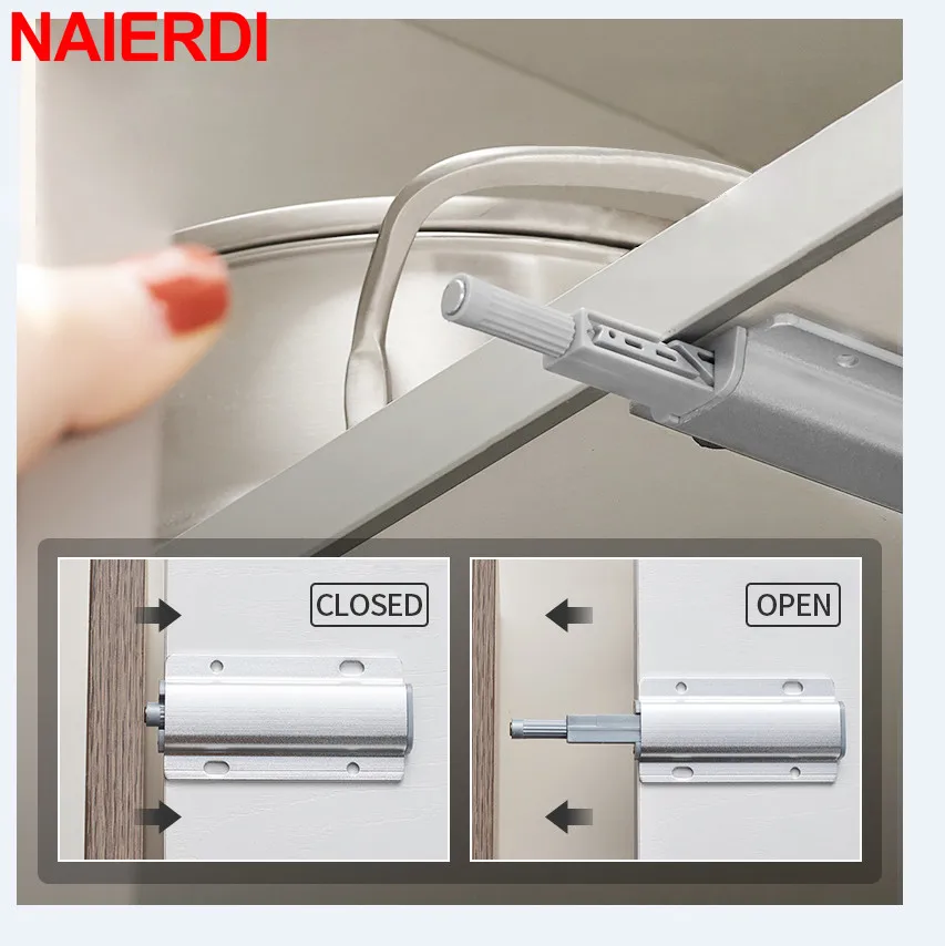 NAIERDI 10PCS Aluminum Alloy Cabinet Catches Push to Open Hidden Cabinet Handle Magnet Push Latches for Cabinets Door Hardware