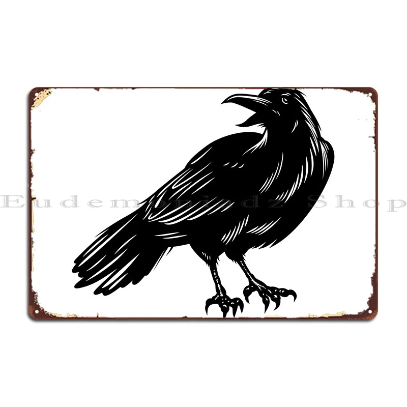 Black Raven On White Metal Platform Poster Painting Print Cucina Personalizzata Crea Poster Con Segno Di Latta