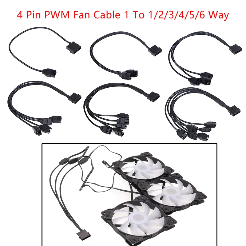 

4 Pin PWM Fan Cable 1 To 1/2/3/4/5/6 Ways Splitter Black Sleeved Extension Cable Connector PWM Extension Cables