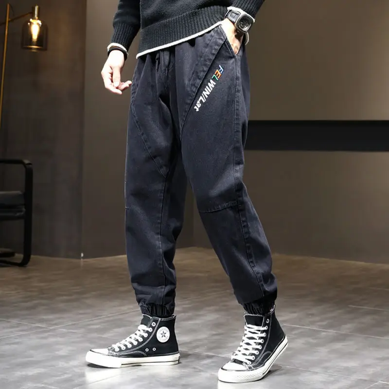 Man Casual Pants Jeans Men Spring Autumn and Winter Plush Loose Large Size Korean Version Tooling Style Corset Harlan Trousers