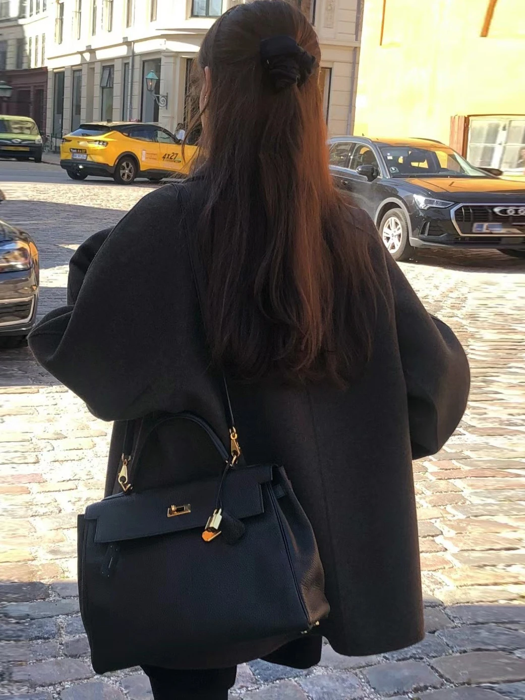 Ele Vintage Turn-down Collar Single-button Mid-length Woolen Coat Women's Autumn Winter New Sle High-ade Feeling Twee...