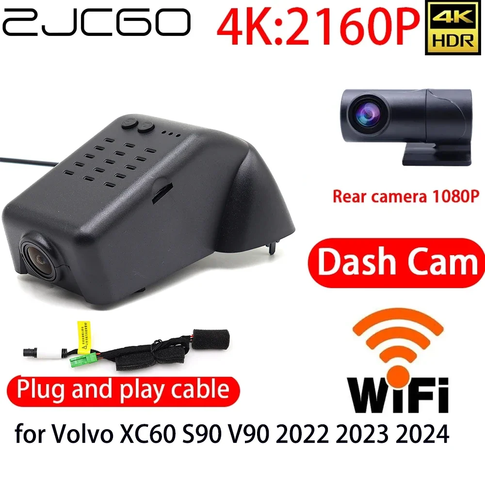 

ZJCGO 4K Car DVR Dash Cam Wifi Front Rear Camera 24h Monitor for Volvo XC60 S90 V90 2022 2023 2024