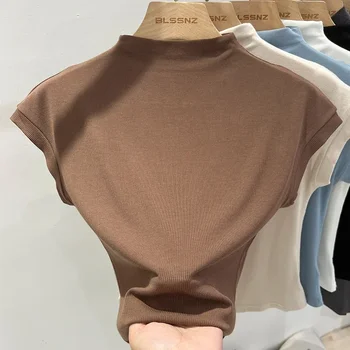 2025 تي شيرتات قصيرة الاكمام المرأة الصلبة بسيطة عادية لينة كل مباراة الأساسية بلايز تيز الصيف موضة نحيل القمم أسود أبيض 5