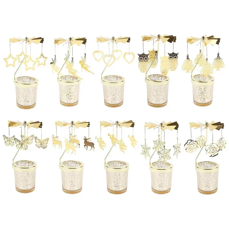 Rotating Candle Stick Holder Gold Candlestick Romantic Valentine's Gift Party Room Decor Carousel Candle Stand Home Ornaments candle holders