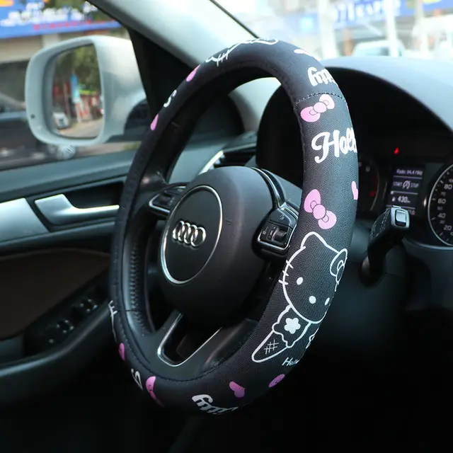 TAKARA TOMY Hello Kitty Four Seasons Universal Cute Car Steering Wheel Cover Girls Non-Slip Breathable Handlebar Cover 2