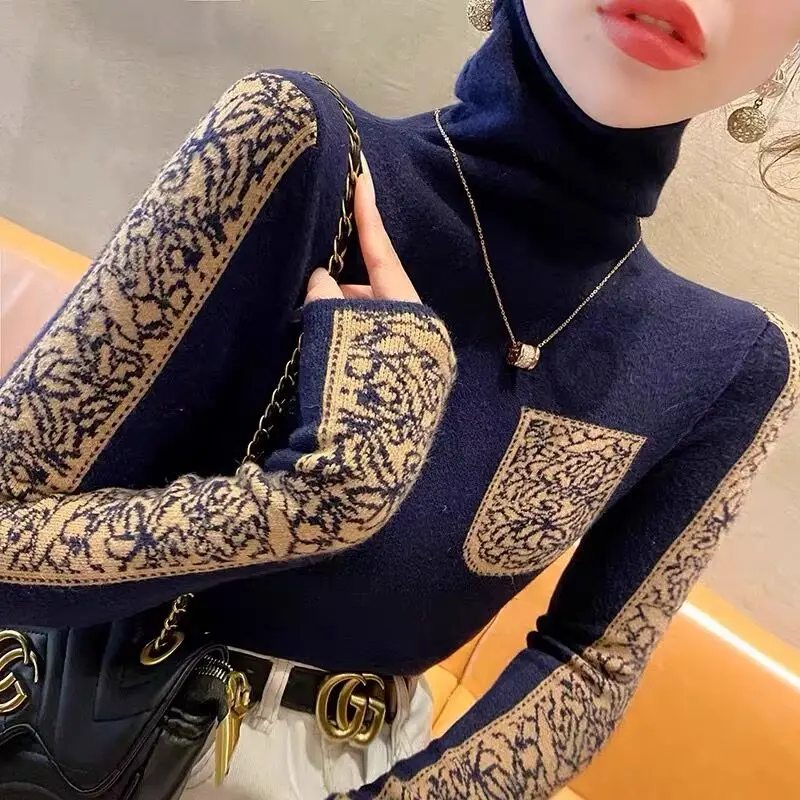 

Women Turtleneck Soft Slim Comfort Jumper Early Spring Fashion Inside Commuting Knitted Sweaters Office Lady Elegant Vintage Top