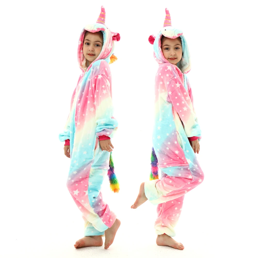 Kids Kigurumi Unicorn Tiger Lion Dog Kigurumi Pajama Winter Flanner Onesie Animal Pajamas Homewear Cosplay Costume Jumpsuit kids pajamas