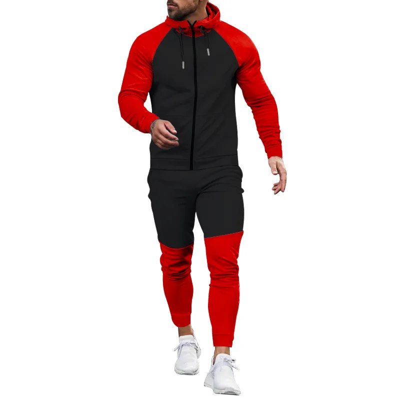 Autumn and Winter New Men's Casual Set Hooded Zipper Long Sleeve Pants Colored Outdoor Fitness Versatile Two Piece Set for Men
