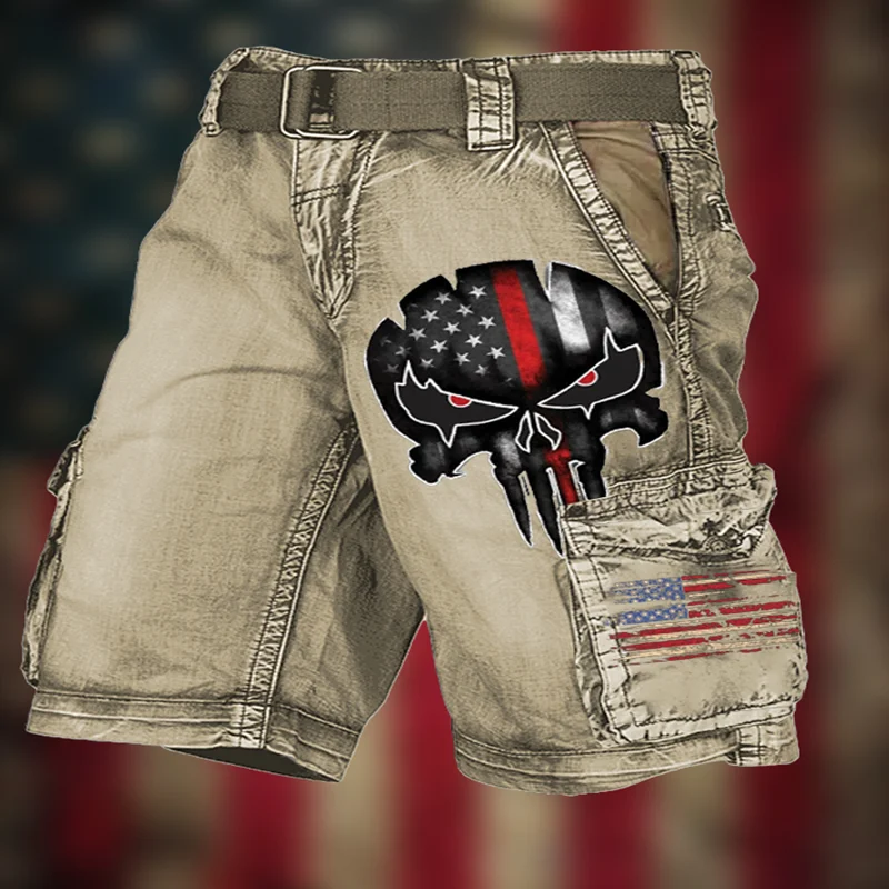 New Summer Skull Flag 3D Printed Cargo Shorts Fashion Men's Sports Shorts Men's Casual Shorts
