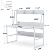 Computer desk with kitchen cabinets, 47-inch home desk with space saving design and small space with bookshelves 2