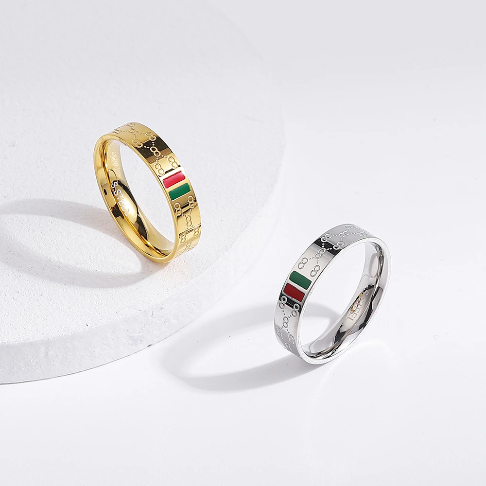 

High Quality Trendy Stainless Steel Gold Plated Ring for Women Men Couple Green Red Rings Luxury Brand Jewelry Wedding Gift New
