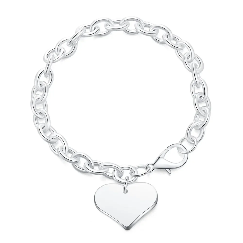 

925 Sterling Silver Heart Shaped Pendant Bracelet Lobster Clasp O-Chain Classic Jewelry Gift For Women Christmas Party Gifts