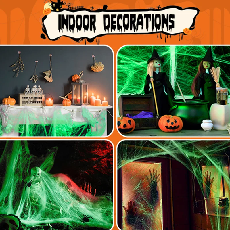 2026 Halloween-Dekoration, leuchtende Spinnennetze mit leuchtendem Spinnennetz und Spinnen für Spukhaus, Horror-Raumdekoration-Requisiten – Detail 6