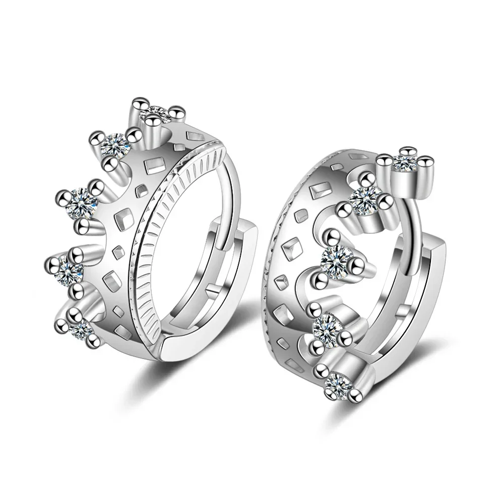 

925 Sterling Silver Stud Earring Crystal Crown Earrings For Women Korean Girl Ear Jewelry Female 2020 New