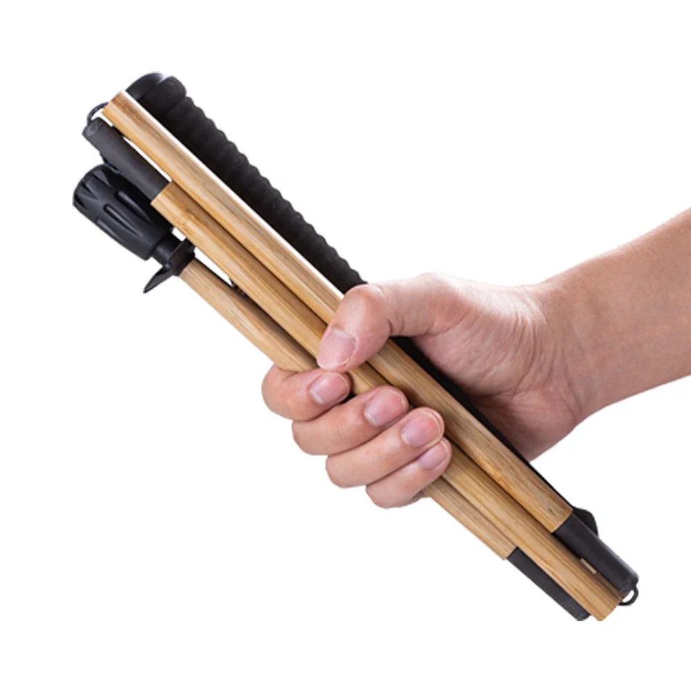 Bamboo Trekking Poles Carbon Fiber Hiking Sticks Portable 5-Section Foldable Outdoor Walking Sticks Walk Cane Climbing Equipment 2